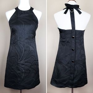 Milly NY Black Embroidered Bow Strap Halter Dress